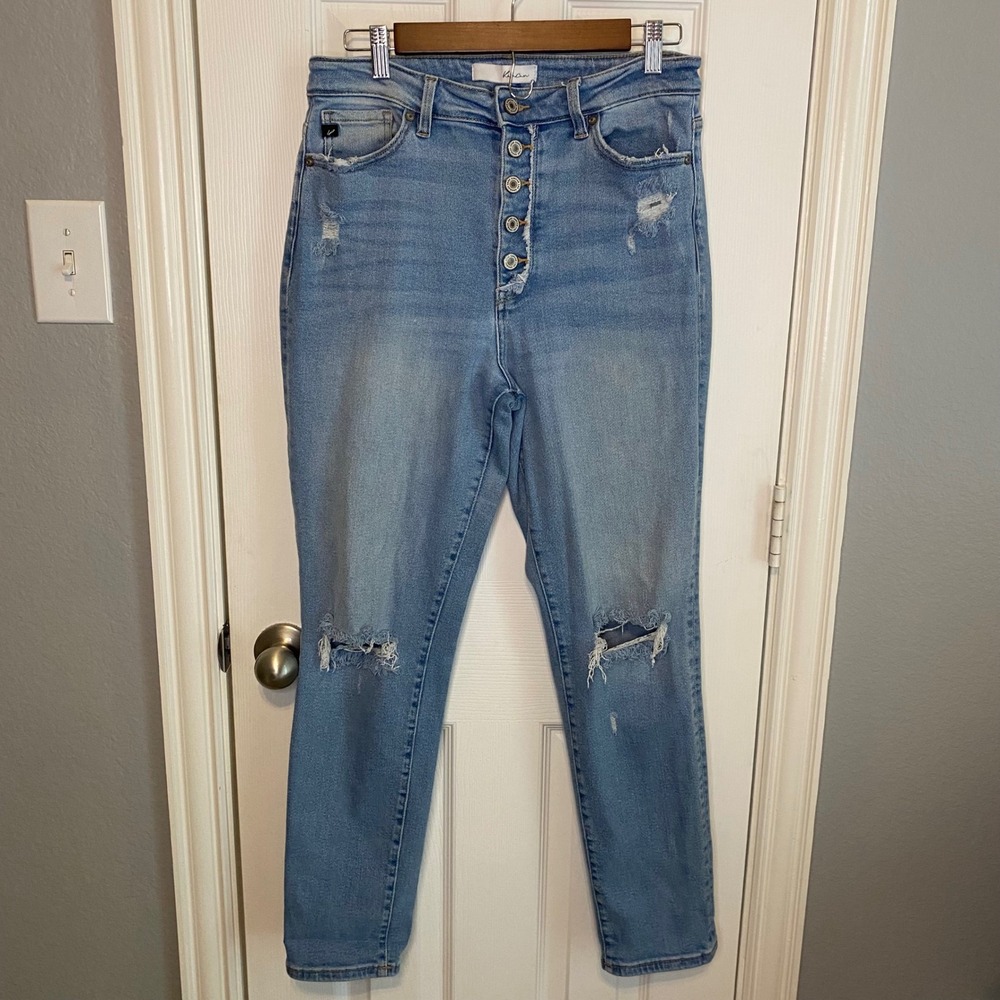 KanCan Jeans Womens Size 9 Waist 28 High Rise Distressed Skinny Light Button Fly